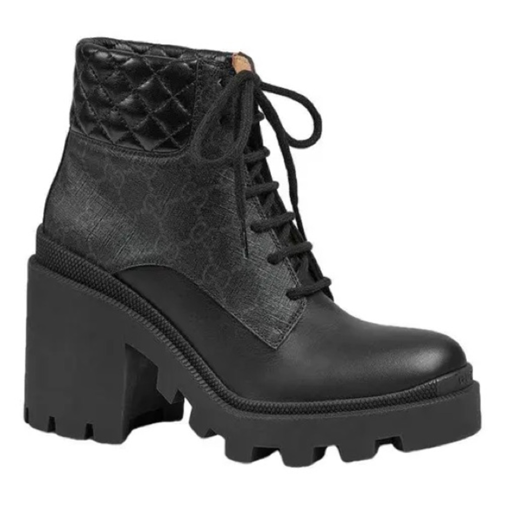 New GUCCI GG monogram Apollo Platform lace-up Block Heel Ankle Boots 39.5